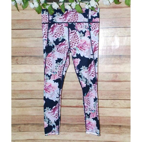 Athleta Athletic Size M Run Free Garden Party 7/8 Ankle Tight Yoga Pants Floral - Picture 1 of 9